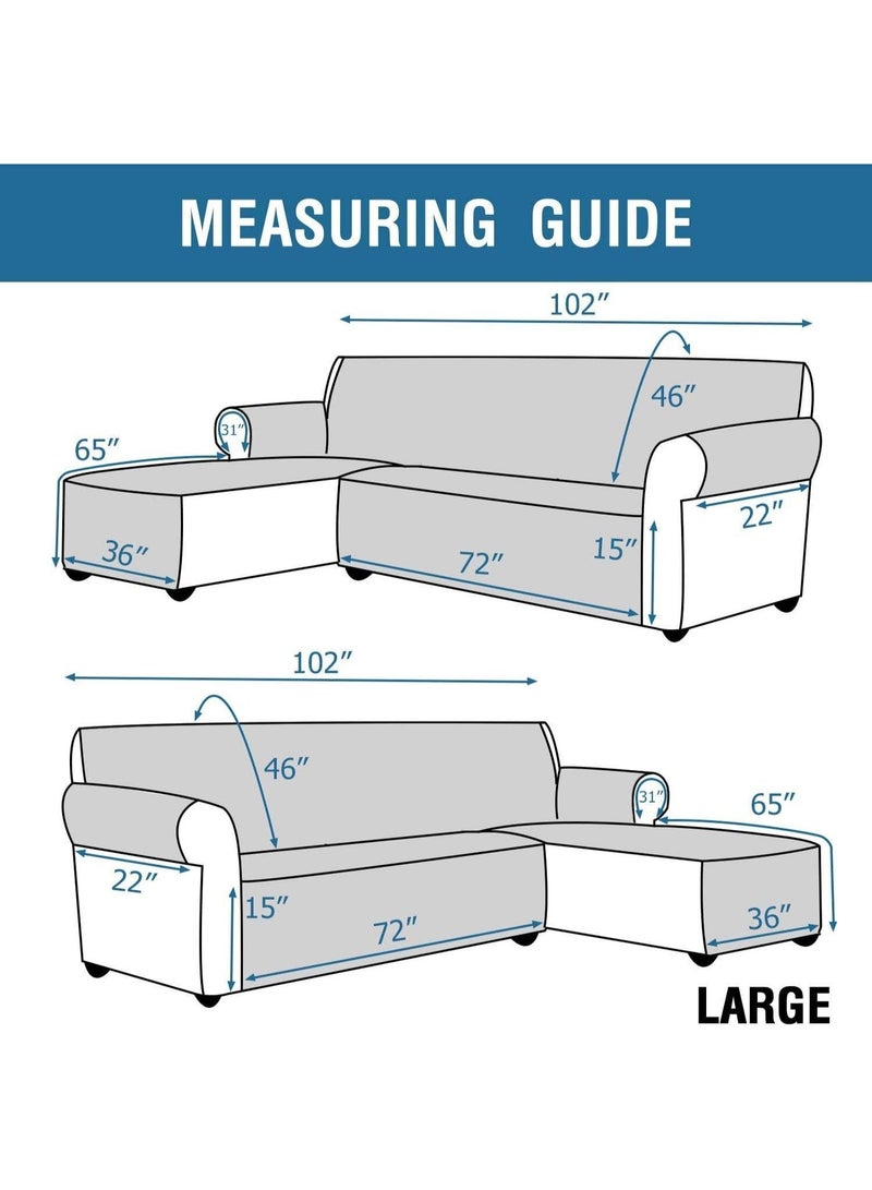 Sofa Covers L Shape Couch Covers for Reversible Sectional Sofa Chaise Lounge Sofa Cover Slipcovers Furniture Protector for Dogs Pets, Non Slip with Straps (Grey,Large) - Image 3